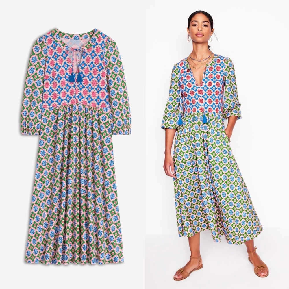 Boden Notch Neck Midi Dress Multi-Color Bloom Geo Print NWT Size 8P
